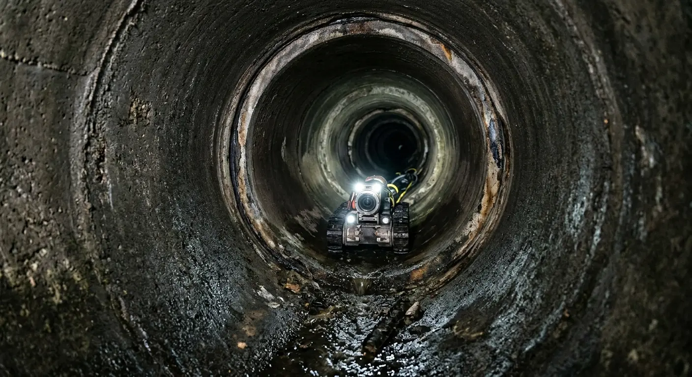 Robotic sewer camera inspecting pipe interior for Sewer Line Cleaning in Lewisburg